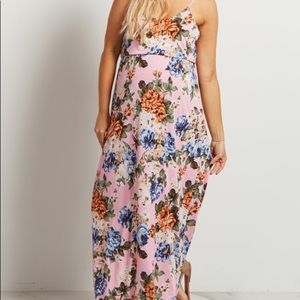 Pink floral maternity maxi dress